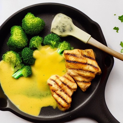 Warm and cheesy chicken broccoli skillet cooked outdoors