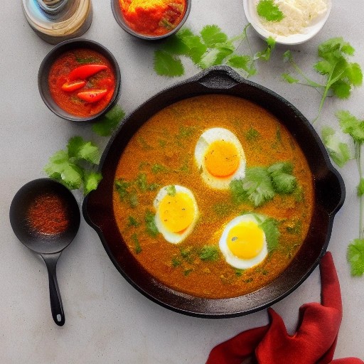 Aromatic Desi masala egg skillet cooking on an outdoor grill.