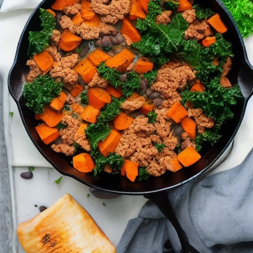 Nutritious high protein turkey and sweet potato skillet on the grill