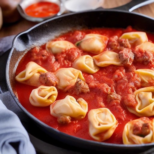 Gourmet sausage and cheese tortellini skillet with marinara sauce.