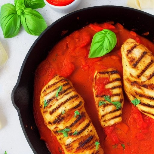Vibrant Italian chicken and peppers skillet cooked on the grill