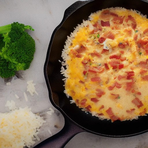 Creamy ranch chicken and rice skillet with bacon and cheese.