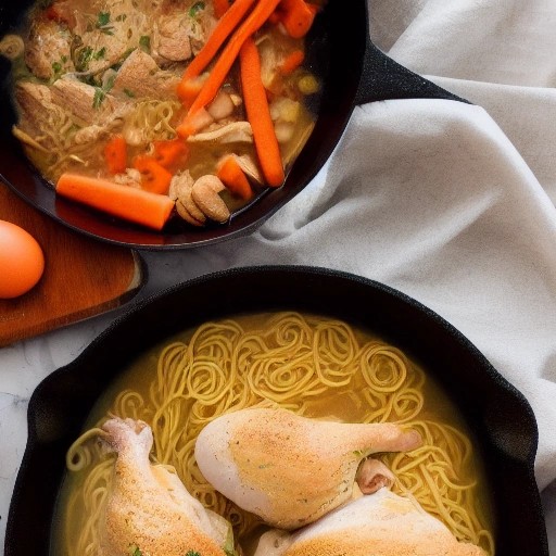 Comforting chicken noodle skillet dinner cooking at the campsite.