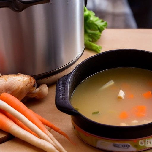 Budget one pot chicken soup simmering on an RV stove.