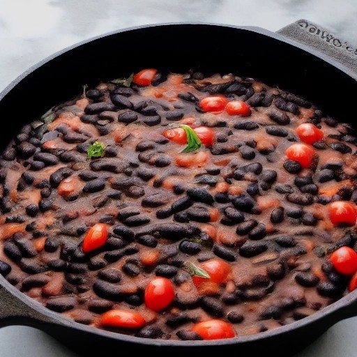 Hearty bean and rice skillet dinner cooked over a campfire.