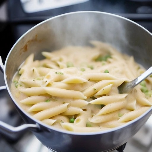 Simple one-pot creamy tuna pasta cooked outdoors.