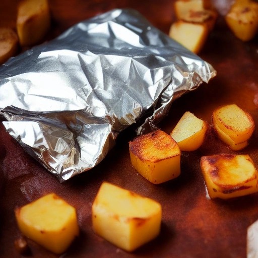 BBQ beef and potato foil packet cooked over campfire embers.