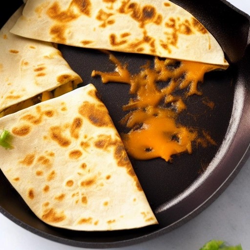 Crispy cast iron chicken quesadilla cooked over campfire flames.
