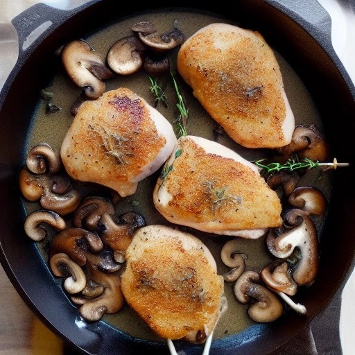 Rich creamy mushroom chicken skillet cooked on an open campfire.