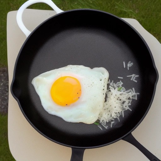 Hearty breakfast rice and egg bowl cooked in a camp skillet.