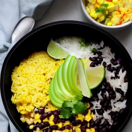 Easy chicken burrito rice bowl prepared in a skillet.