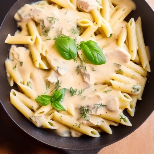 Creamy chicken pasta comfort dinner cooked in one pan.
