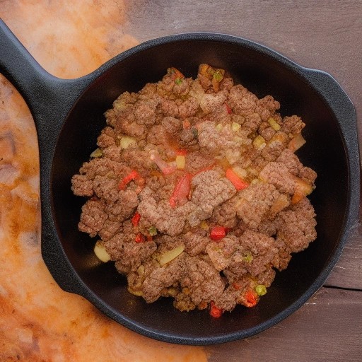 Hearty ground beef and potato dinner cooked in one skillet.
