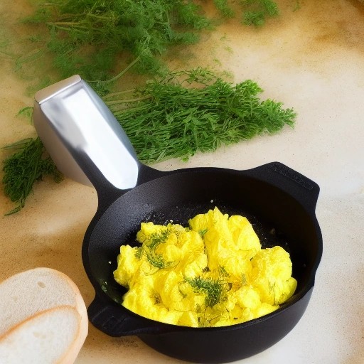 Fluffy breakfast egg scramble cooked outdoors on a camp stove.