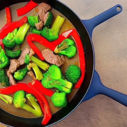 Sizzling beef stir fry with fresh vegetables made at camp.