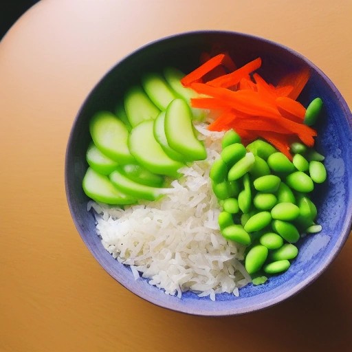 Healthy cold rice bowl arranged for an RV roadside stop.