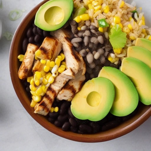 Chicken burrito rice bowl ready to enjoy outdoors.