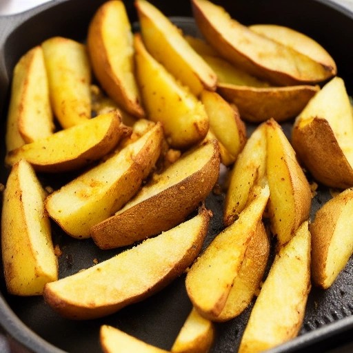 Seasoned crispy homemade potato wedges prepared in an air fryer.