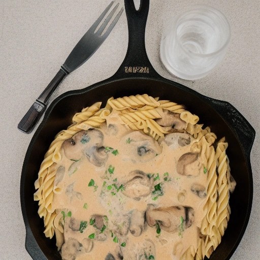 Creamy mushroom chicken pasta made on a portable camper stove