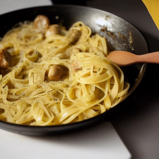 Garlic butter mushroom pasta cooked fresh inside a camper van