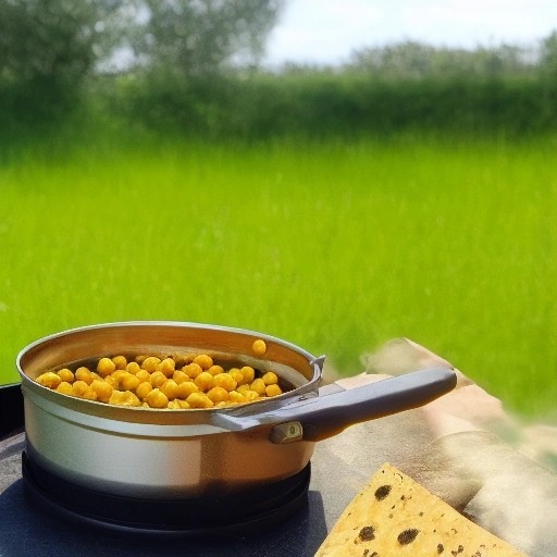 Healthy chickpea curry cooked using solar powered outdoor gear.