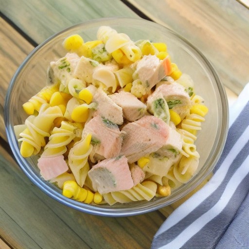 Cold tuna pasta salad with grilled chicken cooked off-grid in an RV.