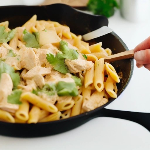 Creamy Tex-Mex chicken taco pasta cooked in a single RV skillet