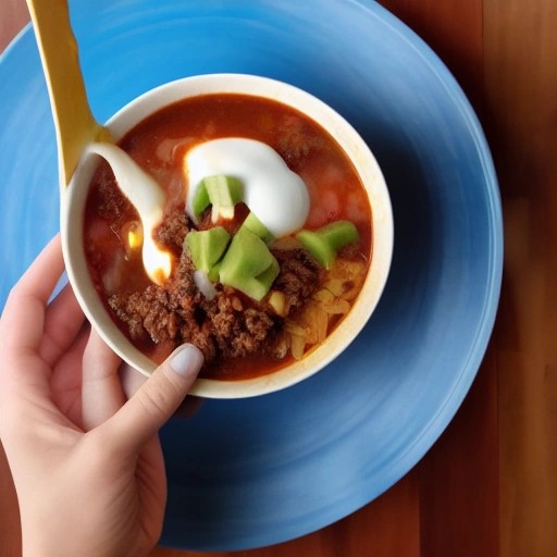 Tex-Mex ground beef taco soup bowl served warm inside a travel trailer