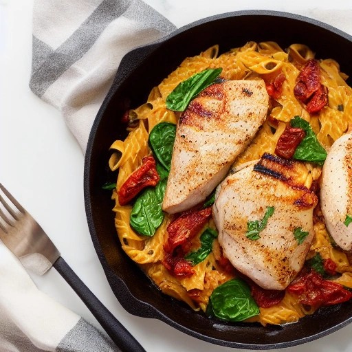 One Skillet Creamy Tuscan Chicken Pasta Recipe on the Grill
