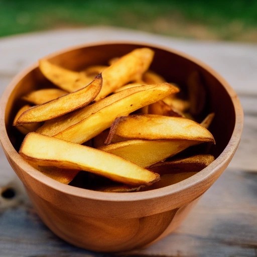 Golden air fryer potato wedges prepared for outdoor campsite dining.