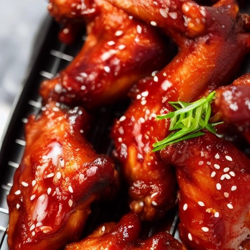 Sticky BBQ chicken wings cooked in an air fryer with sesame garnish.