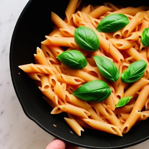 One pot creamy tomato basil pasta ready on a camper kitchen counter