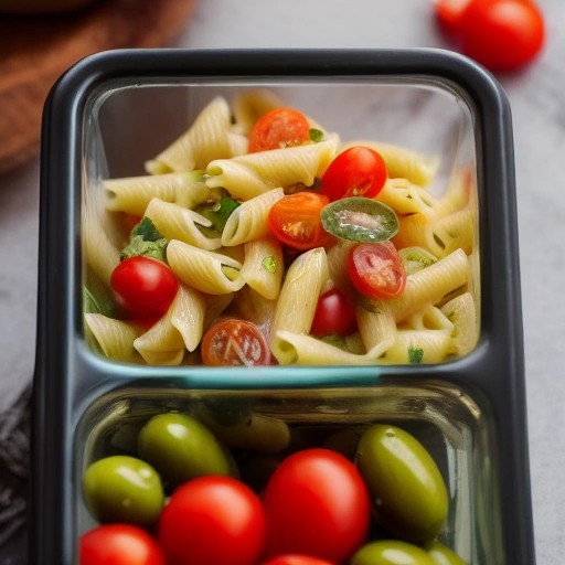 Travel-ready chicken pasta salad packed for RV road trips.