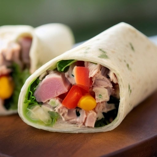 Fresh tuna salad wrap ready for a quick campervan lunch break.