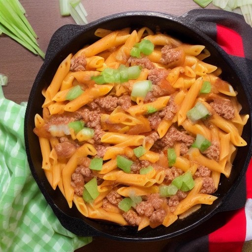 Tex-Mex beef taco pasta skillet prepared quick on a camper stove
