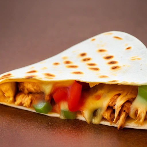 Cheesy Tex-Mex chicken quesadilla wrap cooked in a skillet.