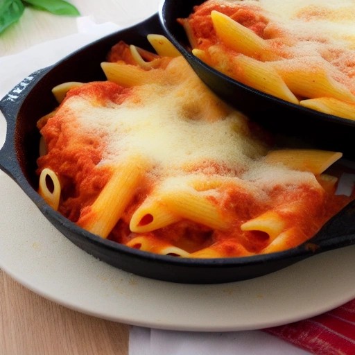 Cheesy tomato pasta bake cooked at the campground.