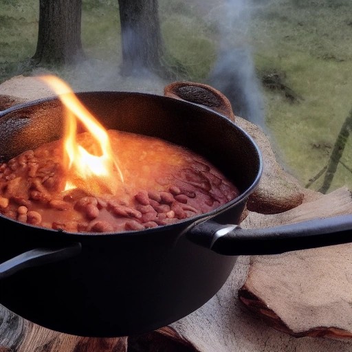 Hearty beans and rice simmering in a cast iron Dutch oven.