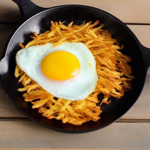 Crispy hash browns and eggs cooked in one pan on an RV budget