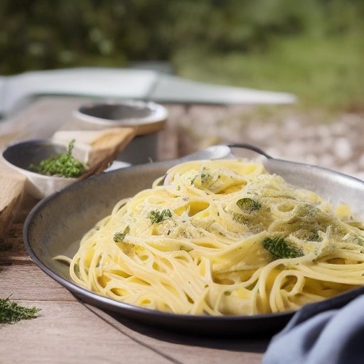 Simple garlic butter pasta made in a single campsite pan.
