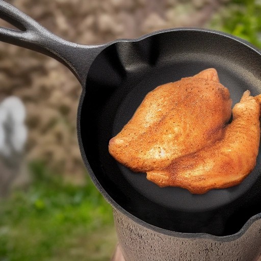 One pan chicken and rice skillet cooking over a camp stove.