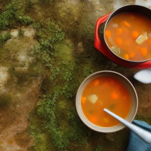 One pot budget chicken soup simmering outdoors at the campsite