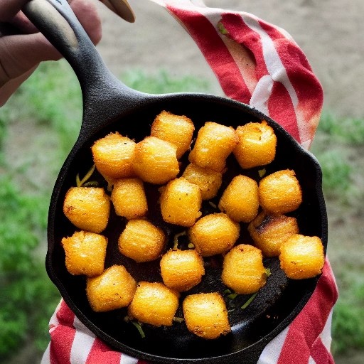 Easy Campfire Loaded Tater Tot Bake in skillet