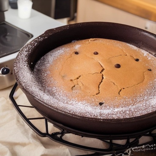 Sweet chocolate chip cake baked in a portable stovetop oven