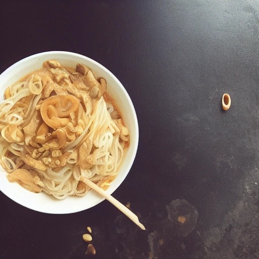 Creamy peanut sauce noodles topped with crushed peanuts.