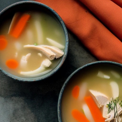 Comforting smoky chicken noodle soup served in a classic enamel bowl