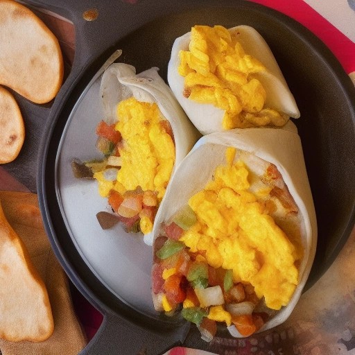 Toasted breakfast burritos sizzling on a campsite griddle.