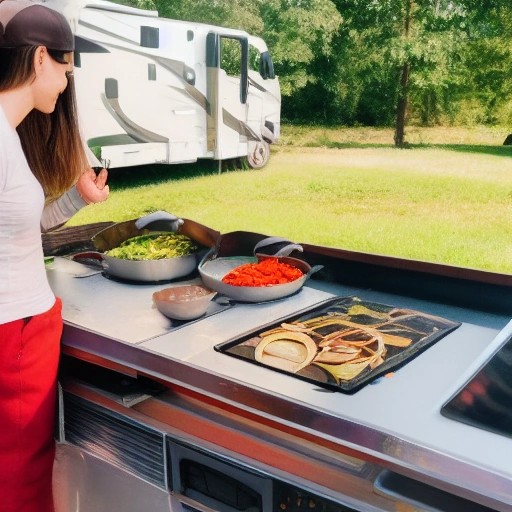 Fresh vegetable stir fry cooking on a campsite griddle.
