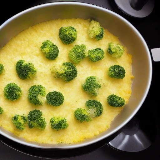 Cheesy broccoli rice casserole cooked in an Omnia stove oven