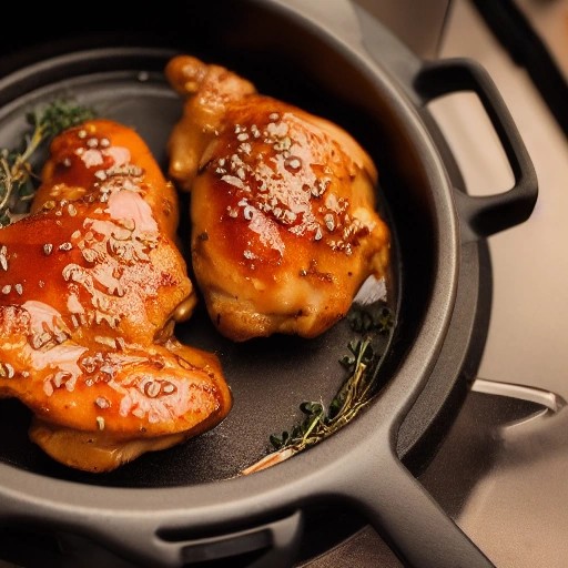 Honey mustard chicken thighs baked fresh on a camp stove